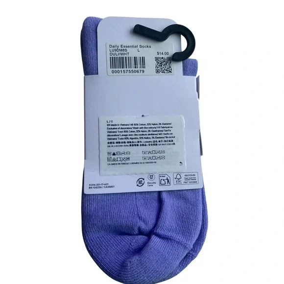 Lululemon Unisex Daily Essential Quarter Socks Stripe Lavender Size L - Picture 6 of 7